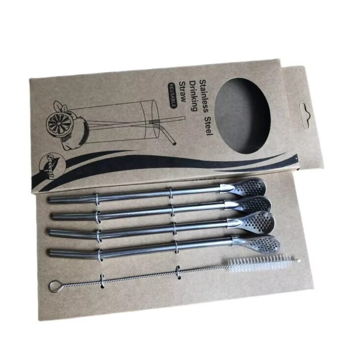 Premium Stainless Steel Yerba Mate Bombilla Straw with Built-In Filter and Cleaning Brush