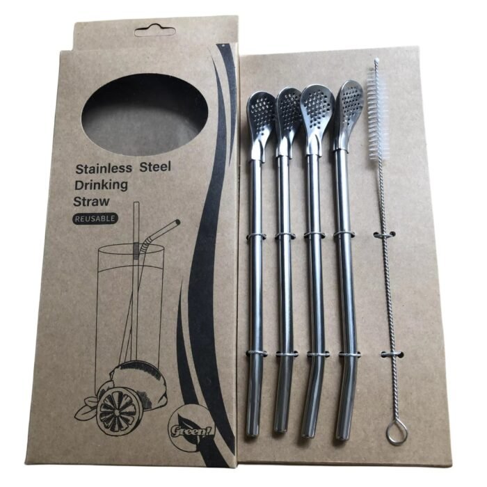 Premium Stainless Steel Yerba Mate Bombilla Straw with Built-In Filter and Cleaning Brush
