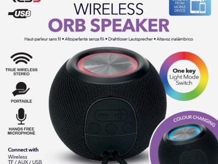 RED5 Bluetooth Wireless Orb Speaker – RGB LED Color-Changing Mini Party Speaker with FM Radio, USB, Micro SD & AUX – Black