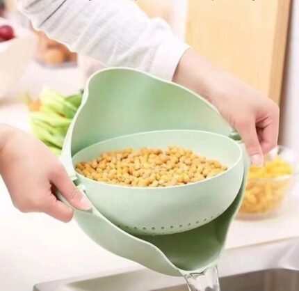 Rotating Double-Layer Kitchen Sink Colander – BPA-Free Flexible Salad Strainer & Water Drainer