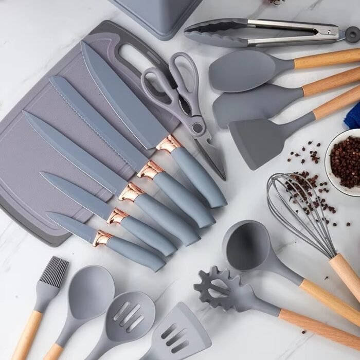 Silicone Kitchen Utensil Set with Holder – Heat Resistant Non-Stick Cooking Tools for Modern Kitchens