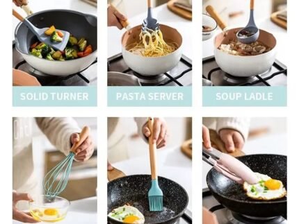 Silicone Kitchen Utensil Set with Holder – Heat Resistant Non-Stick Cooking Tools for Modern Kitchens