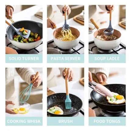 Silicone Kitchen Utensil Set with Holder – Heat Resistant Non-Stick Cooking Tools for Modern Kitchens