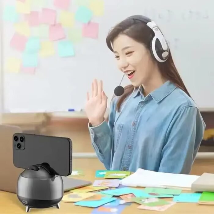 Smart AI Q8 Selfie Phone Stand – 360° Rotation Auto Tracking Tripod Holder