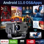 Smart Android 11 Projector – 720p HD LED Home Theater Beamer with Auto Keystone & Wi-Fi