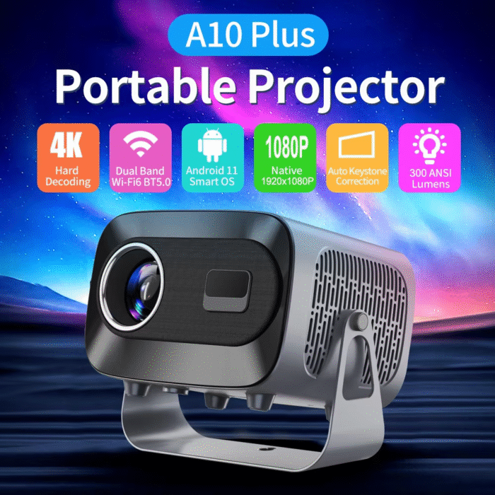 Smart Android 11 Projector – 720p HD LED Home Theater Beamer with Auto Keystone & Wi-Fi