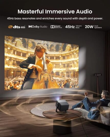 Smart Android 11 Projector – 720p HD LED Home Theater Beamer with Auto Keystone & Wi-Fi