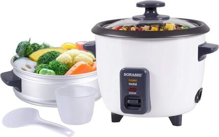 Sonashi 1.0 Litre Rice Cooker with Steamer – Automatic Cooking, Non-Stick Inner Pot, Easy One-Touch Operation
