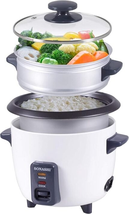 Sonashi 1.0 Litre Rice Cooker with Steamer – Automatic Cooking, Non-Stick Inner Pot, Easy One-Touch Operation