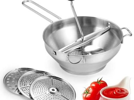 Stainless Steel 3-Disc Rotary Food Mill with Handle – For Sauces, Purees & Mashed Potatoes