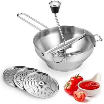 Stainless Steel 3-Disc Rotary Food Mill with Handle – For Sauces, Purees & Mashed Potatoes