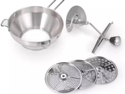 Stainless Steel 3-Disc Rotary Food Mill with Handle – For Sauces, Purees & Mashed Potatoes