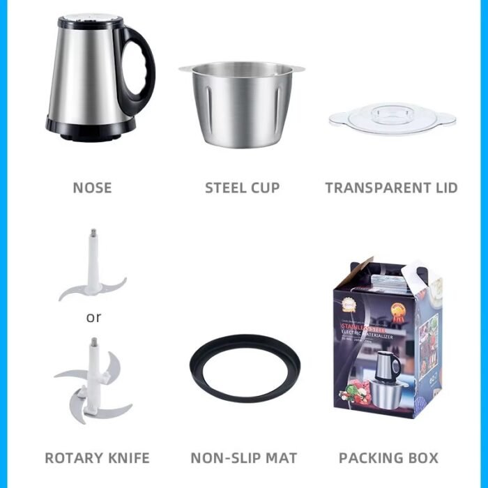Stainless Steel Electric Meat, Vegetable Grinder – Portable Food Chopper with Brushless Motor