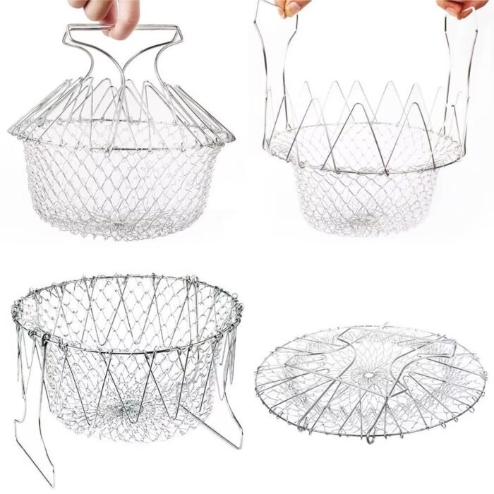 Stainless Steel Foldable Frying Basket – Multi-Purpose Chef Strainer for French Fries, Pasta & Deep-Frying