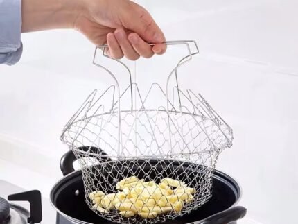 Stainless Steel Foldable Frying Basket – Multi-Purpose Chef Strainer for French Fries, Pasta & Deep-Frying