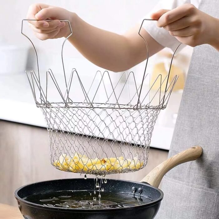 Stainless Steel Foldable Frying Basket – Multi-Purpose Chef Strainer for French Fries, Pasta & Deep-Frying
