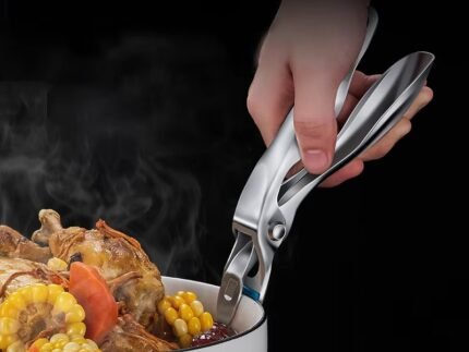 Stainless Steel Kitchen Tray Clip – Anti-Scald Heat Resistant Plate Lifter with Non-Slip Silicone Grip