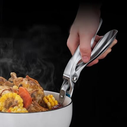 Stainless Steel Kitchen Tray Clip – Anti-Scald Heat Resistant Plate Lifter with Non-Slip Silicone Grip