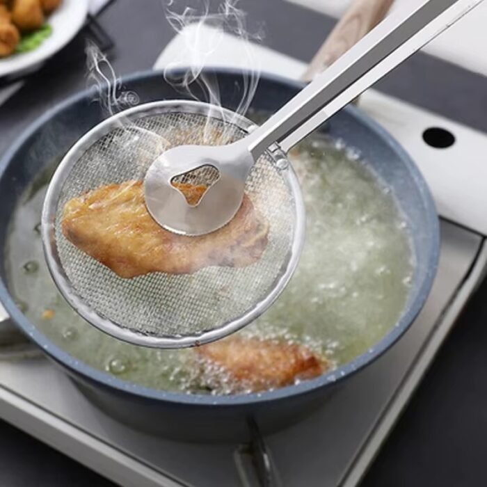 Stainless Steel Oil Scoop & Colander – Fried Food & Tofu Powder Filter Clip
