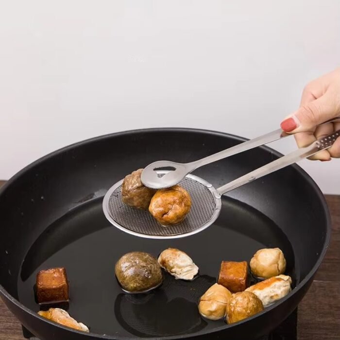 Stainless Steel Oil Scoop & Colander – Fried Food & Tofu Powder Filter Clip