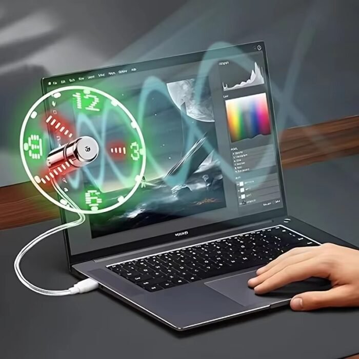 USB LED Clock Fan – Portable Metal Desktop Cooling Fan with Time Display, Ultra-Quiet Laptop Mini Fan2
