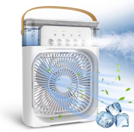 USB Rechargeable 5-Hole Mist Fan – Mini Air Cooler & Humidifier for Home, Office, Travel & Outdoor Use