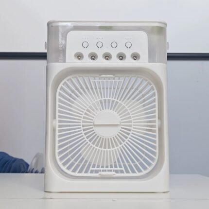 USB Rechargeable 5-Hole Mist Fan – Mini Air Cooler & Humidifier for Home, Office, Travel & Outdoor Use