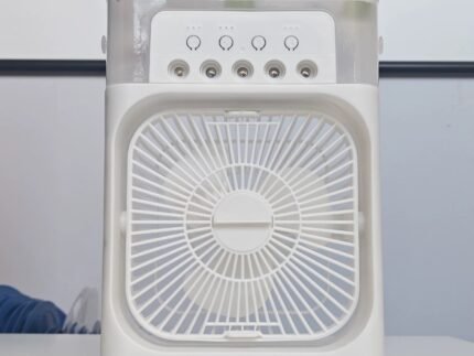 USB Rechargeable 5-Hole Mist Fan – Mini Air Cooler & Humidifier for Home, Office, Travel & Outdoor Use