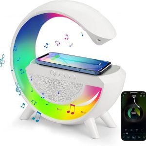 Table Lamp with Wireless Charger Ambient Lighting with Bluetooth Speakers